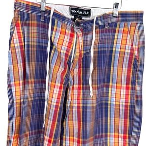 Crooked Ink Mens Plaid Shorts Multicolor Cotton Drawstring Waist Size 38